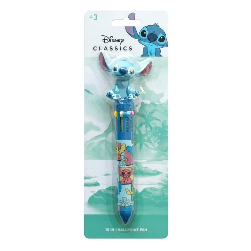 Disney Stitch - Penna automatica a 10 colori con personaggio 3D - 10