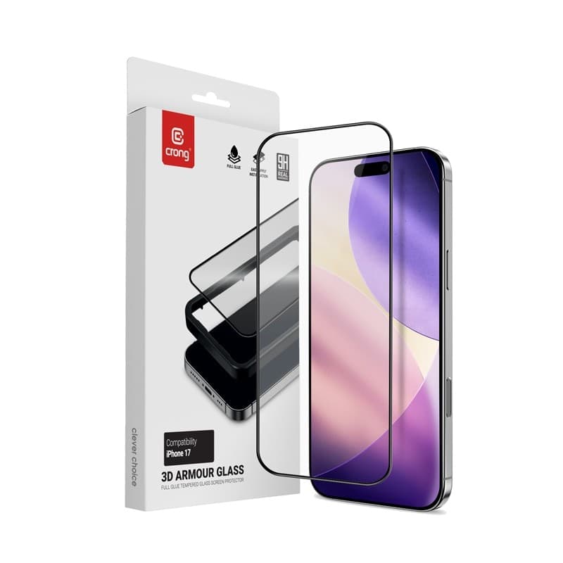 Crong 3D Armor Glass - Vetro temperato per iPhone 17 + cornice di installazione - 7