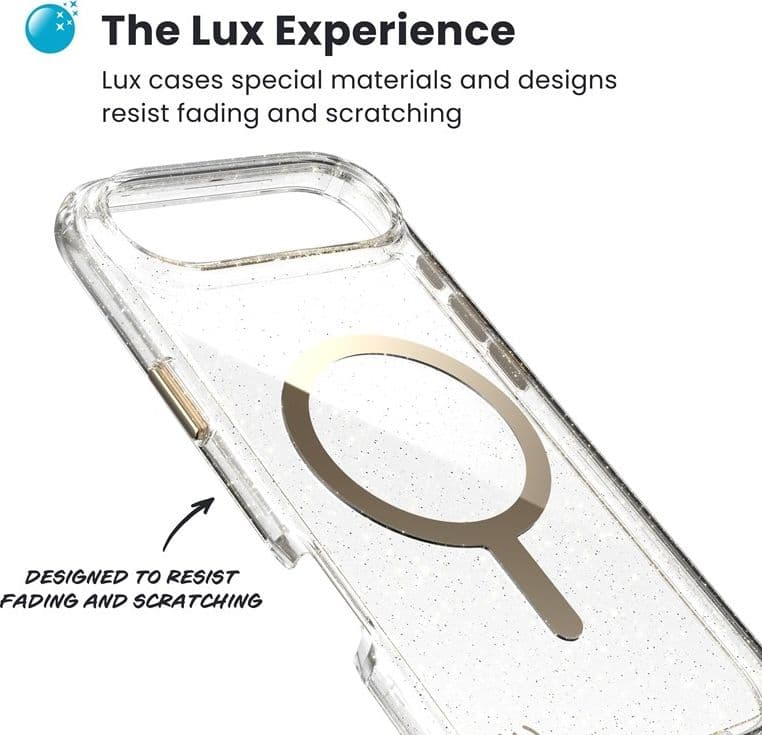 Speck Presidio Lux MagSafe - Custodia per iPhone Air (Glitter / Oro metallizzato) - 13