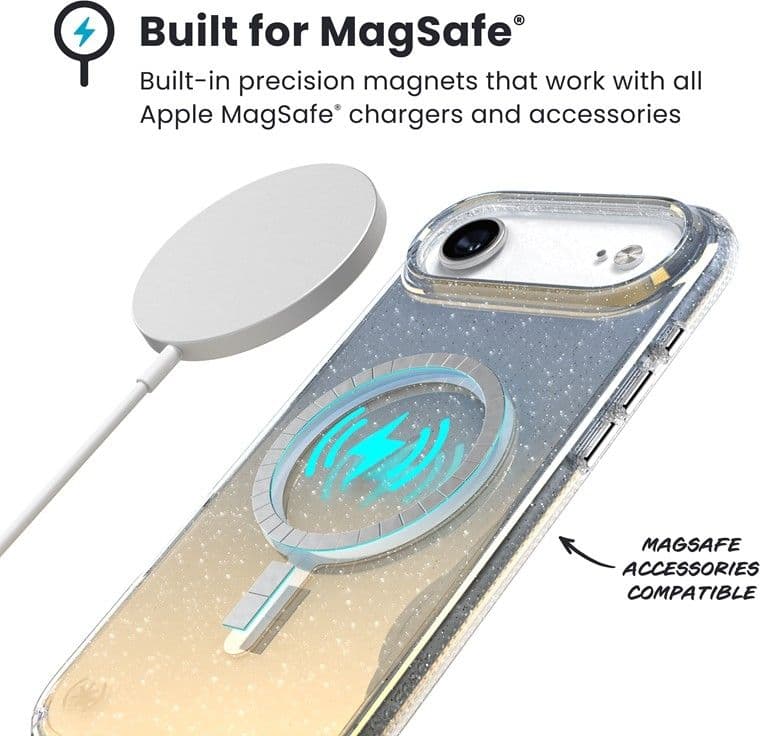 Speck Presidio Lux MagSafe - Custodia per iPhone Air (Glitter Hyper Mirror / Argento metallizzato) - 15