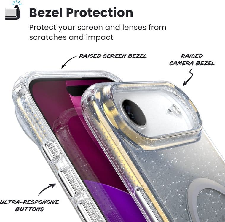 Speck Presidio Lux MagSafe - Custodia per iPhone Air (Glitter Hyper Mirror / Argento metallizzato) - 4