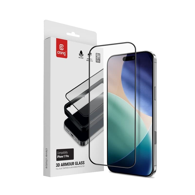 Crong 3D Armor Glass - Vetro temperato per iPhone 17 Pro + cornice di installazione - 7