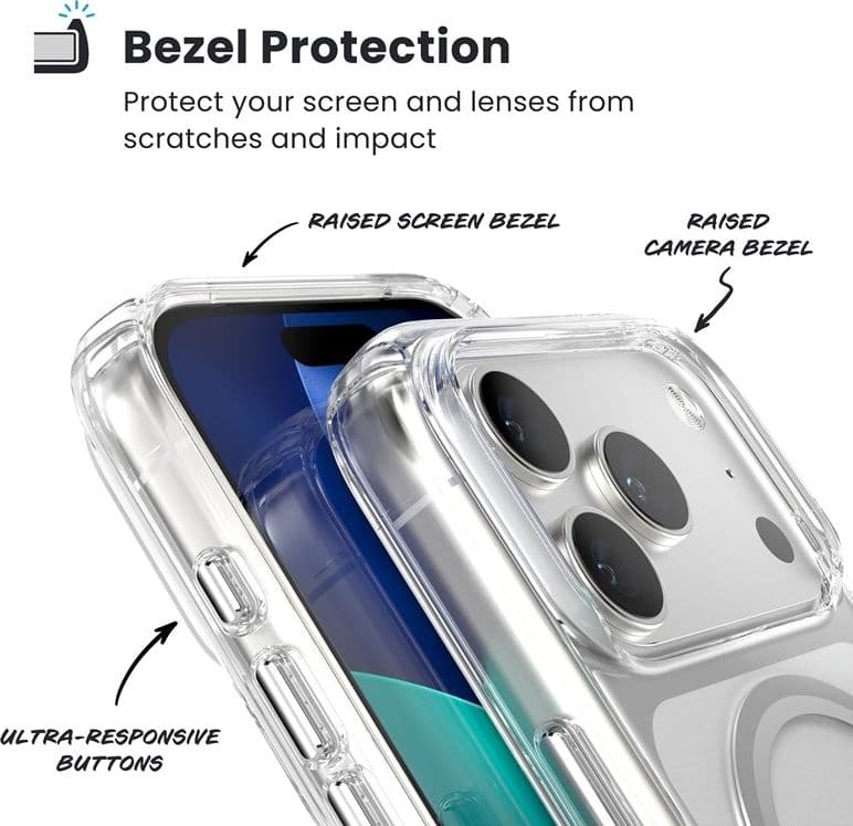 Speck Presidio Perfect Clear MagSafe - Custodia per iPhone 17 Pro (trasparente/argento) - 14