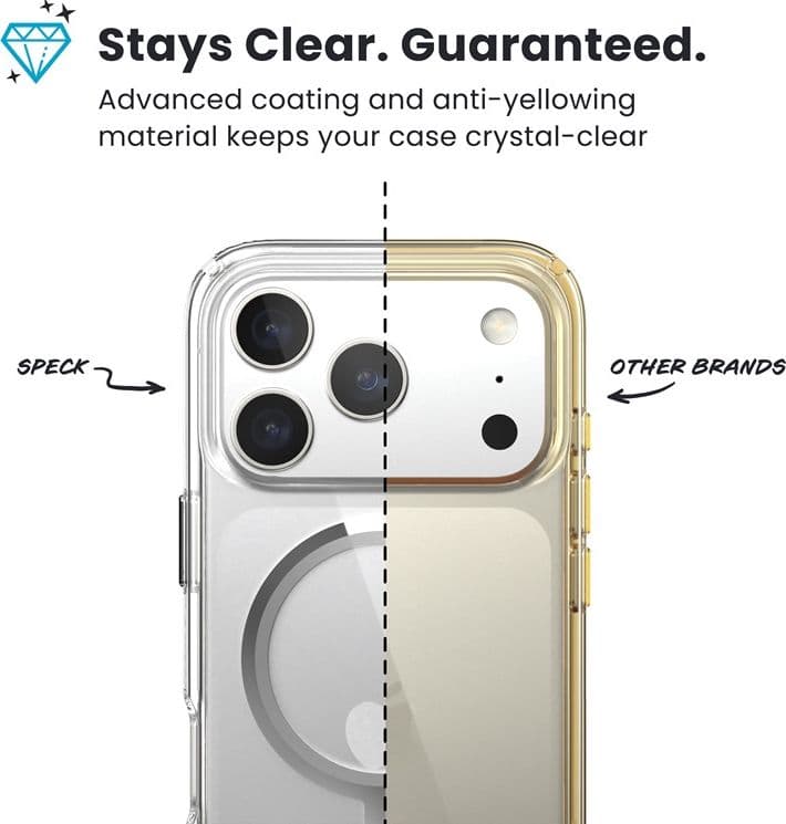 Speck Presidio Perfect Clear MagSafe - Custodia per iPhone 17 Pro (trasparente/argento) - 5
