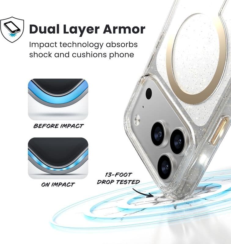 Speck Presidio Lux MagSafe - Custodia per iPhone 17 Pro (Glitter / Oro metallizzato) - 12