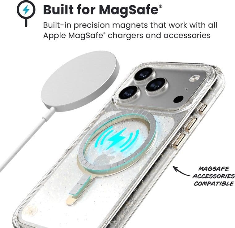 Speck Presidio Lux MagSafe - Custodia per iPhone 17 Pro (Glitter / Oro metallizzato) - 15