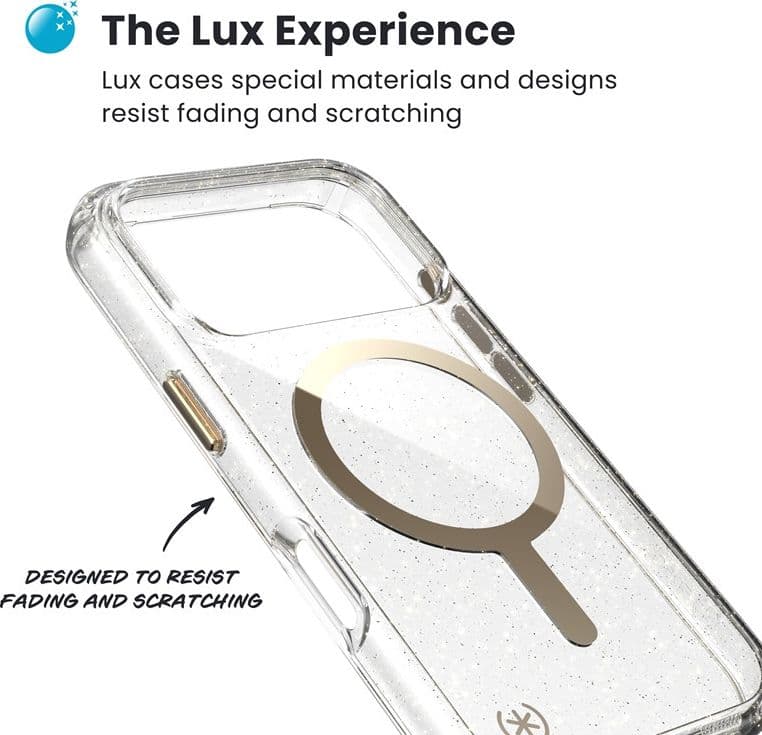 Speck Presidio Lux MagSafe - Custodia per iPhone 17 Pro (Glitter / Oro metallizzato) - 3