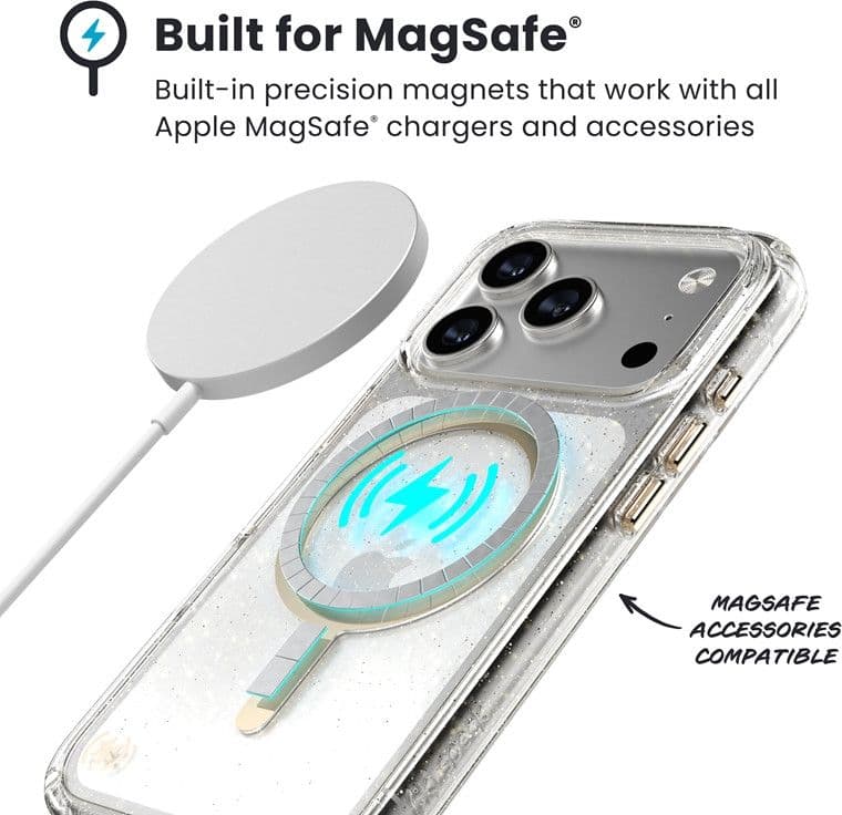 Speck Presidio Lux MagSafe - Custodia per iPhone 17 Pro (Glitter / Oro metallizzato) - 5