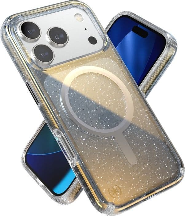 Speck Presidio Lux MagSafe - Custodia per iPhone 17 Pro (Glitter Hyper Mirror / Argento metallizzato) - 20