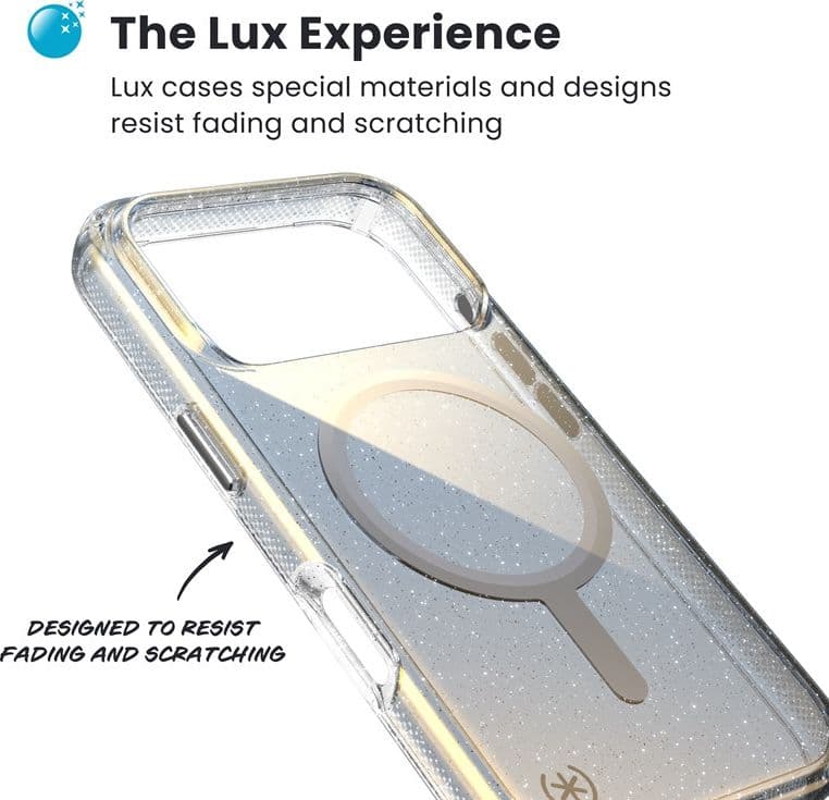 Speck Presidio Lux MagSafe - Custodia per iPhone 17 Pro (Glitter Hyper Mirror / Argento metallizzato) - 3