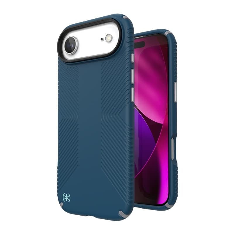 Speck Presidio2 Grip MagSafe - Custodia per iPhone Air (Deep Sea / Argento metallizzato / Blu intenso)