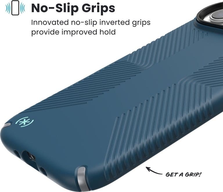 Speck Presidio2 Grip MagSafe - Custodia per iPhone Air (Deep Sea / Argento metallizzato / Blu intenso) - 3