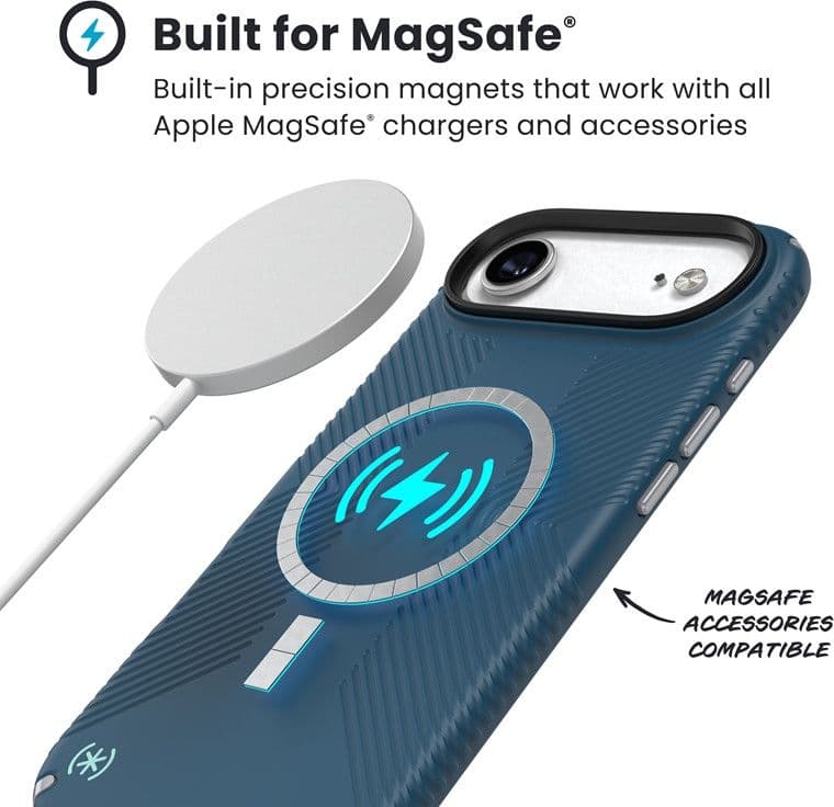 Speck Presidio2 Grip MagSafe - Custodia per iPhone Air (Deep Sea / Argento metallizzato / Blu intenso) - 5