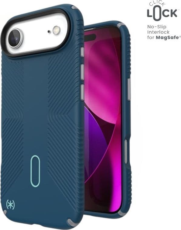 Speck Presidio2 Grip ClickLock e MagSafe - Custodia per iPhone Air (Deep Sea / Argento metallizzato / Blu intenso) - 11