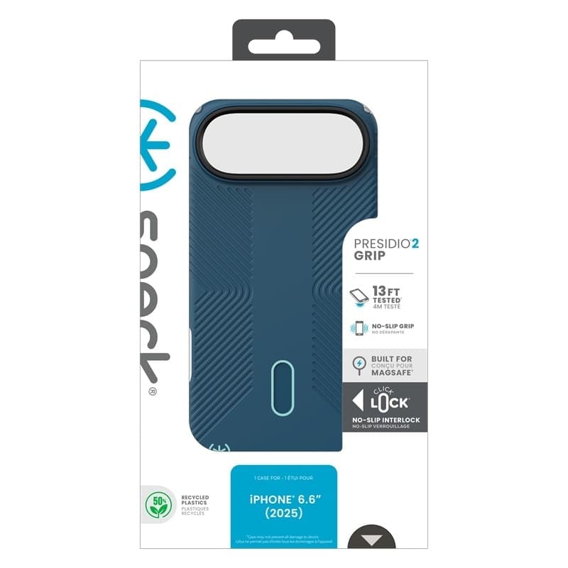 Speck Presidio2 Grip ClickLock e MagSafe - Custodia per iPhone Air (Deep Sea / Argento metallizzato / Blu intenso) - 20