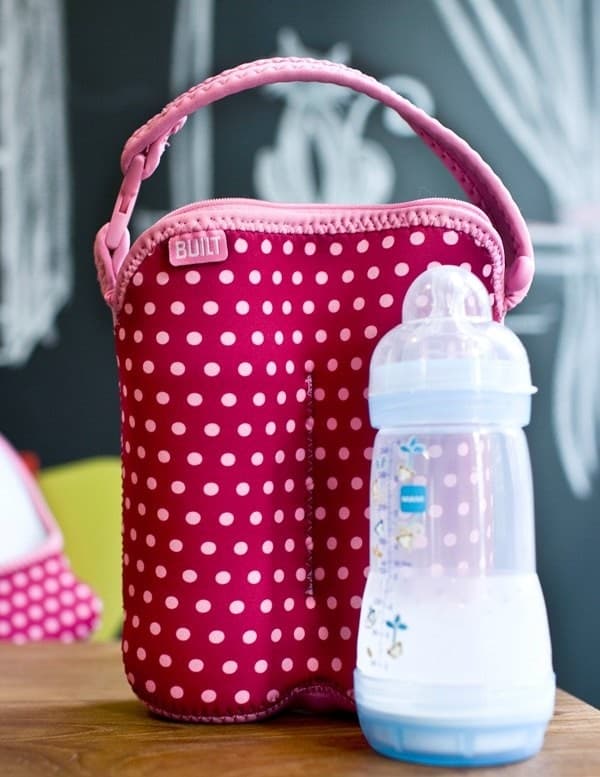 BUILT Bottle Buddy Two Bottle Tote with holder (Baby Pink Mini Dots) - 4