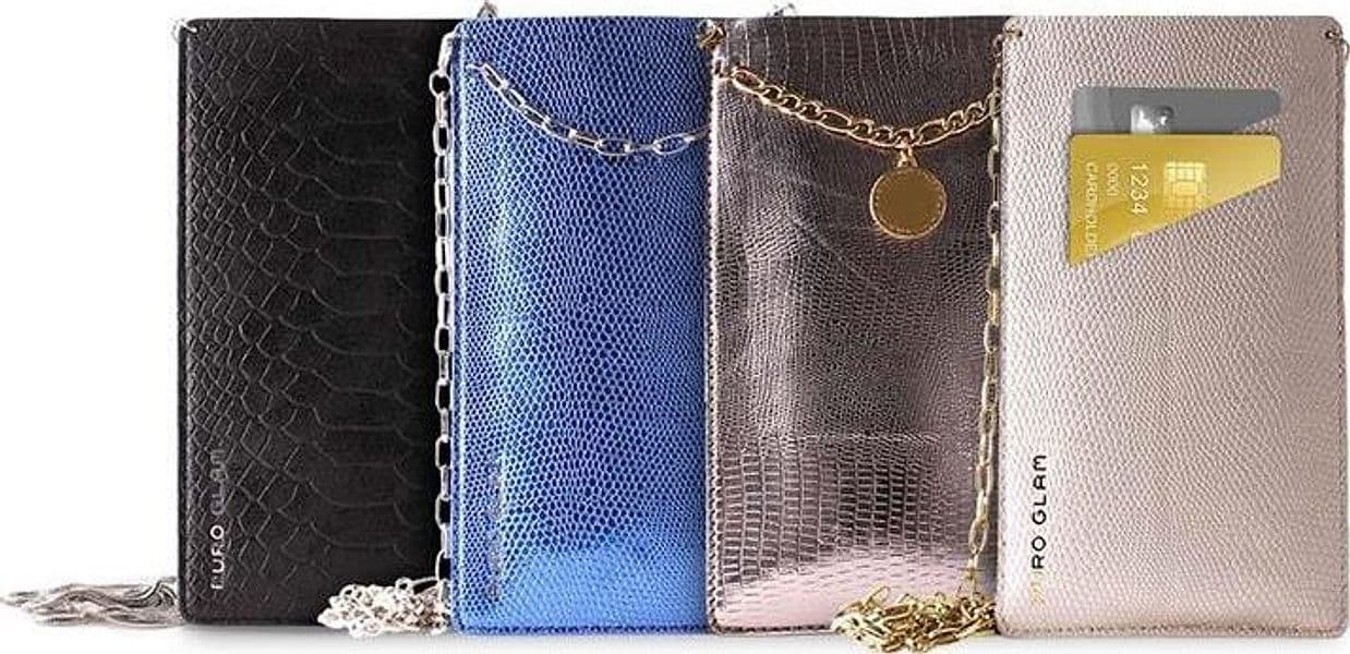 PURO GLAM Chain - Universal case for smartphones with 2 card slots w / gold chain XL (blue) - 2