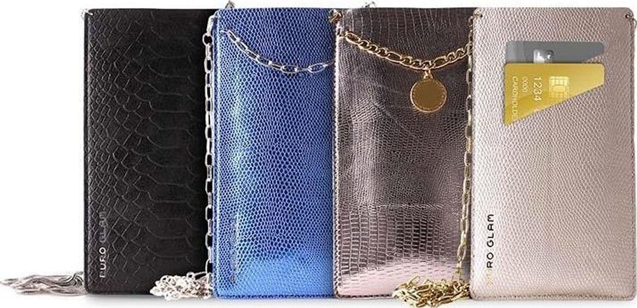 PURO GLAM Chain - Universal case for smartphones with 2 card slots w / gold chain XL (blue) - 4