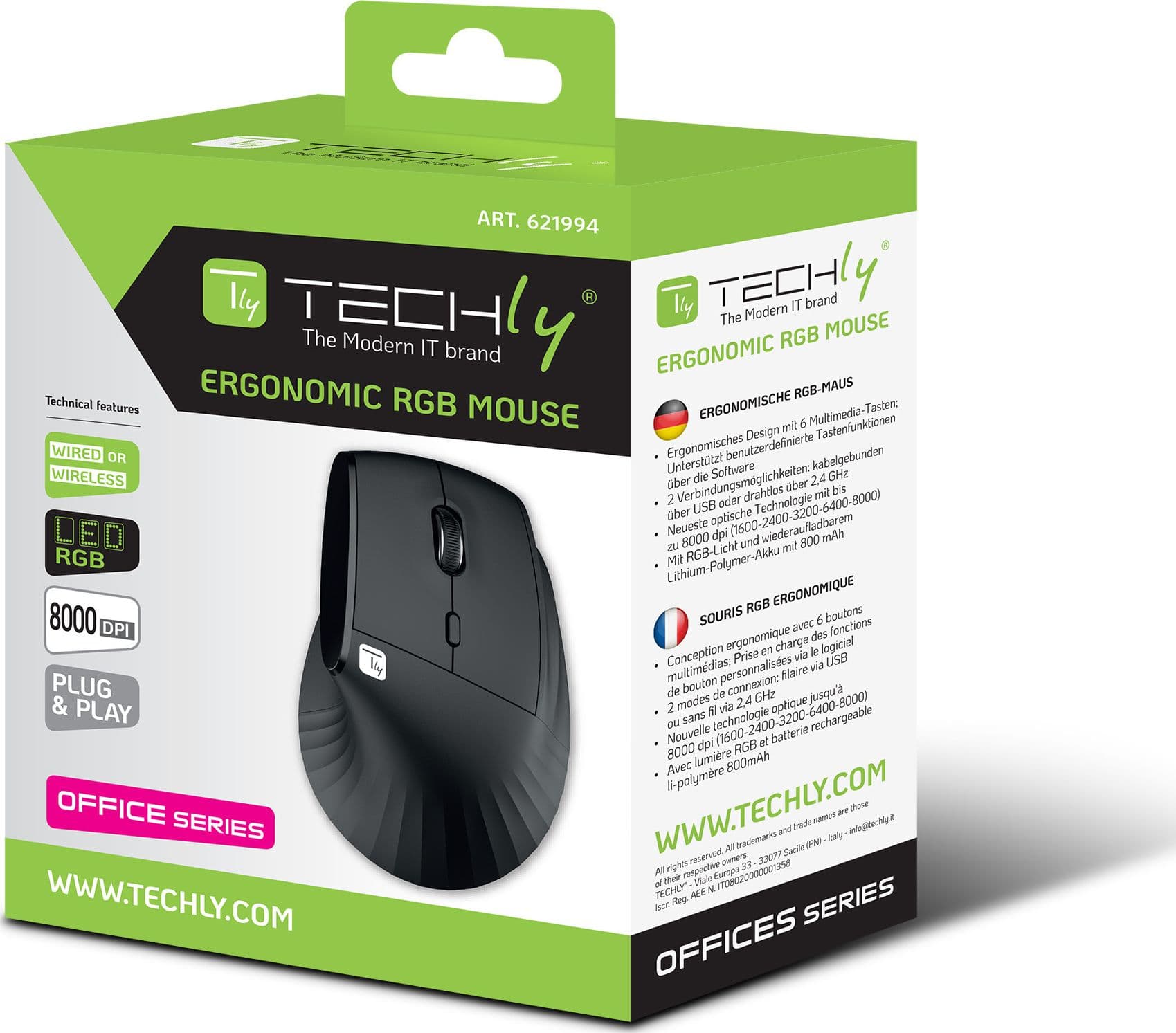 Mouse Ergonomico RGB Wireless + USB 2.4G Nero - 15