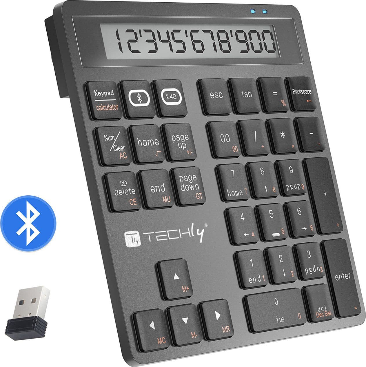Tastierino Numerico BT V5.0 Wireless 2in1 con Calcolatrice Grigio Scuro - 16