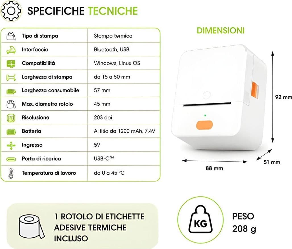 Mini Etichettatrice Stampante Termica Bluetooth Portatile Ricarica USB-C&trade - 16