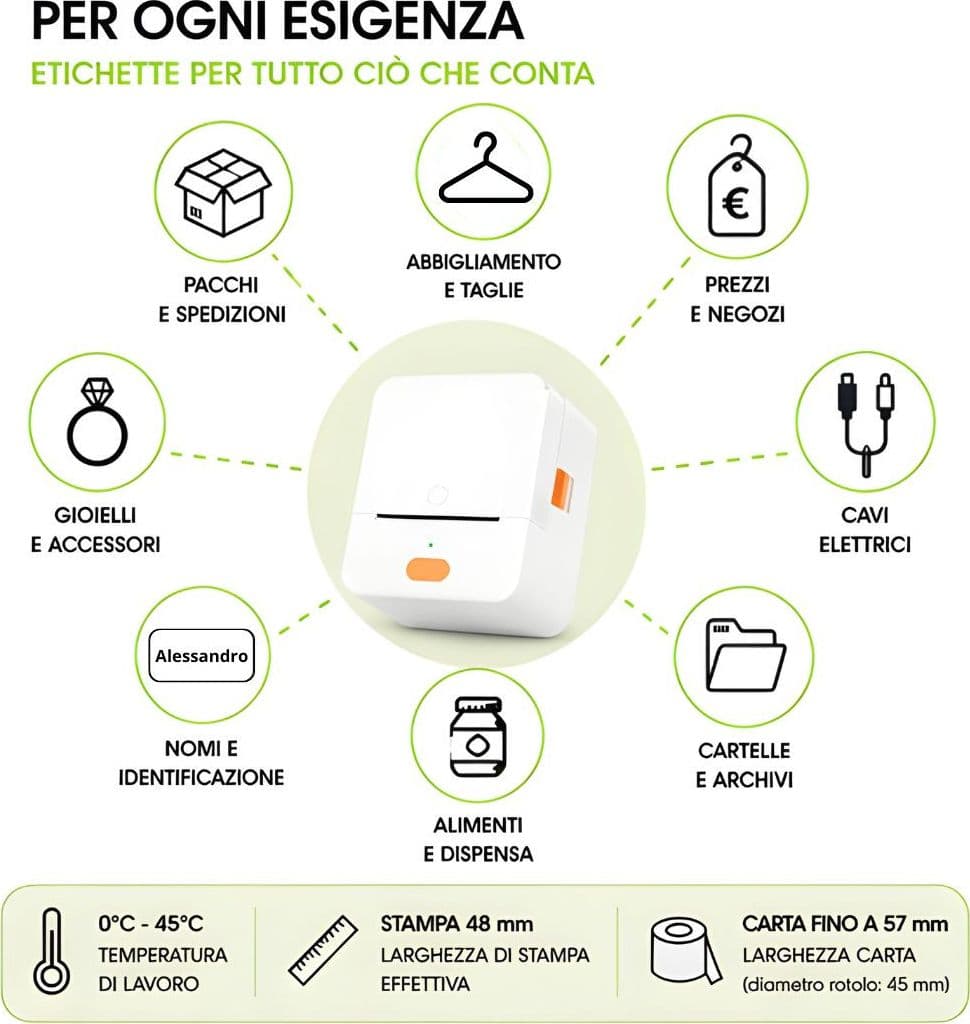 Mini Etichettatrice Stampante Termica Bluetooth Portatile Ricarica USB-C&trade - 18