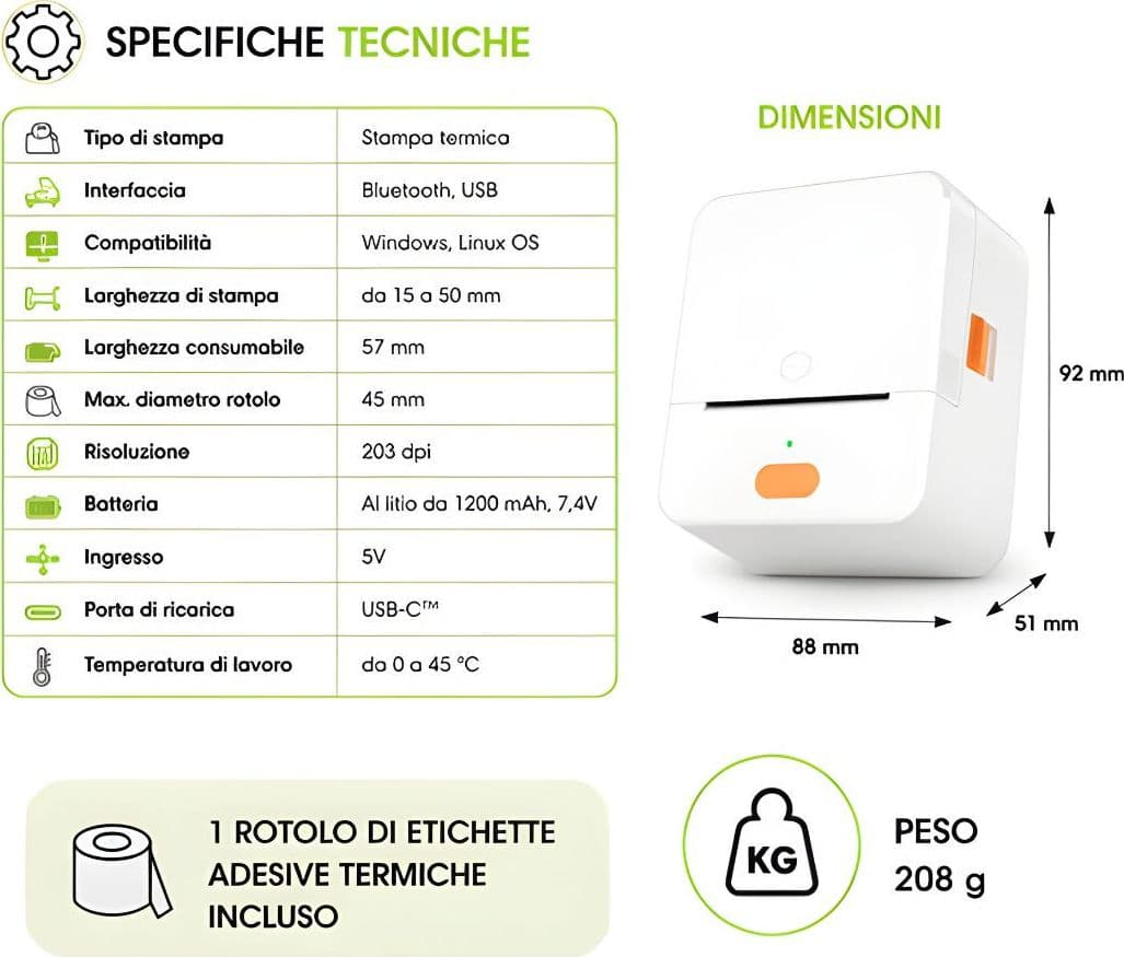 Mini Etichettatrice Stampante Termica Bluetooth Portatile Ricarica USB-C&trade - 19