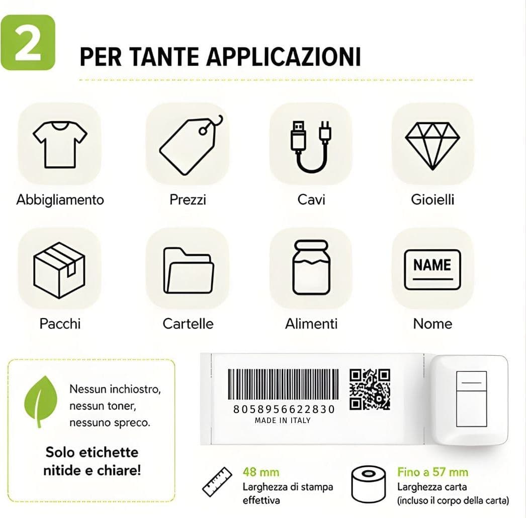 Mini Etichettatrice Stampante Termica Bluetooth C/Display Portatile Ricarica USB-C&trade - 17