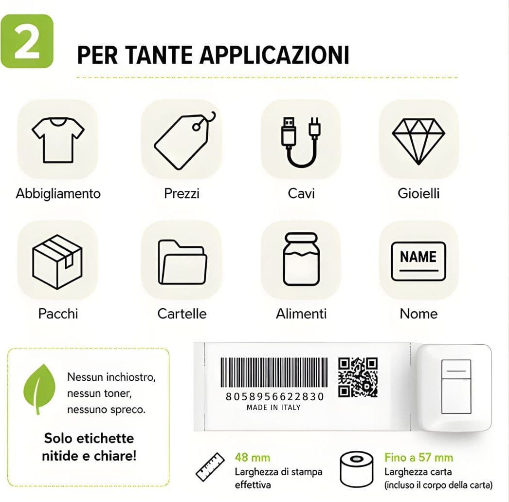 Mini Etichettatrice Stampante Termica Bluetooth C/Display Portatile Ricarica USB-C&trade - 19