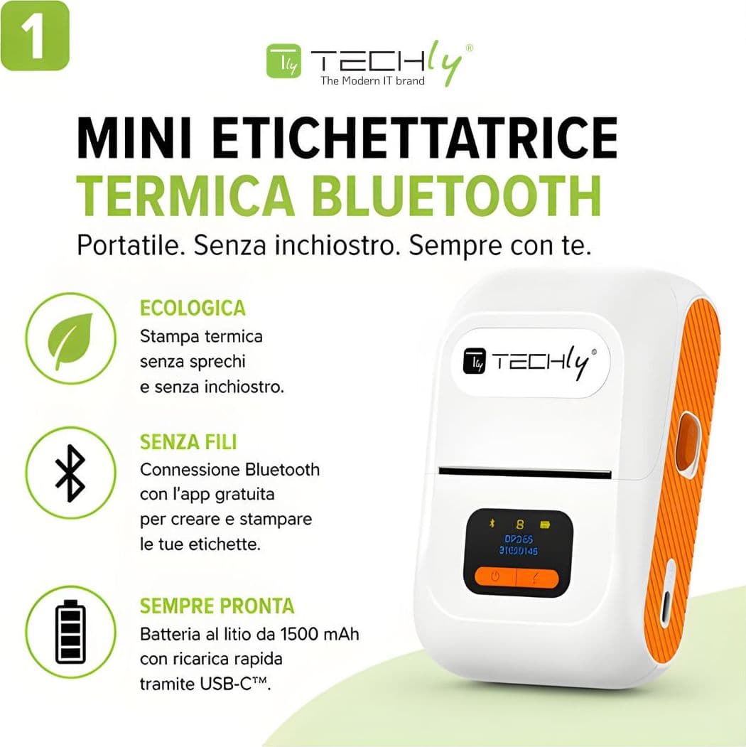 Mini Etichettatrice Stampante Termica Bluetooth C/Display Portatile Ricarica USB-C&trade - 20