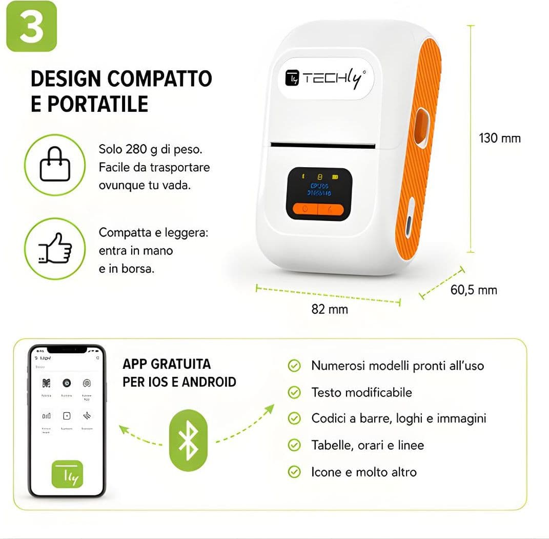 Mini Etichettatrice Stampante Termica Bluetooth C/Display Portatile Ricarica USB-C&trade - 21