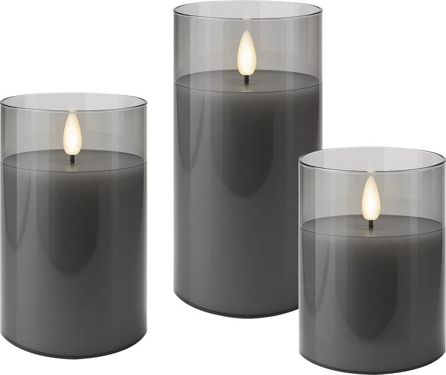 Set di 3 Candele a LED in Vera Cera in Vetro con Timer Grigio - 8