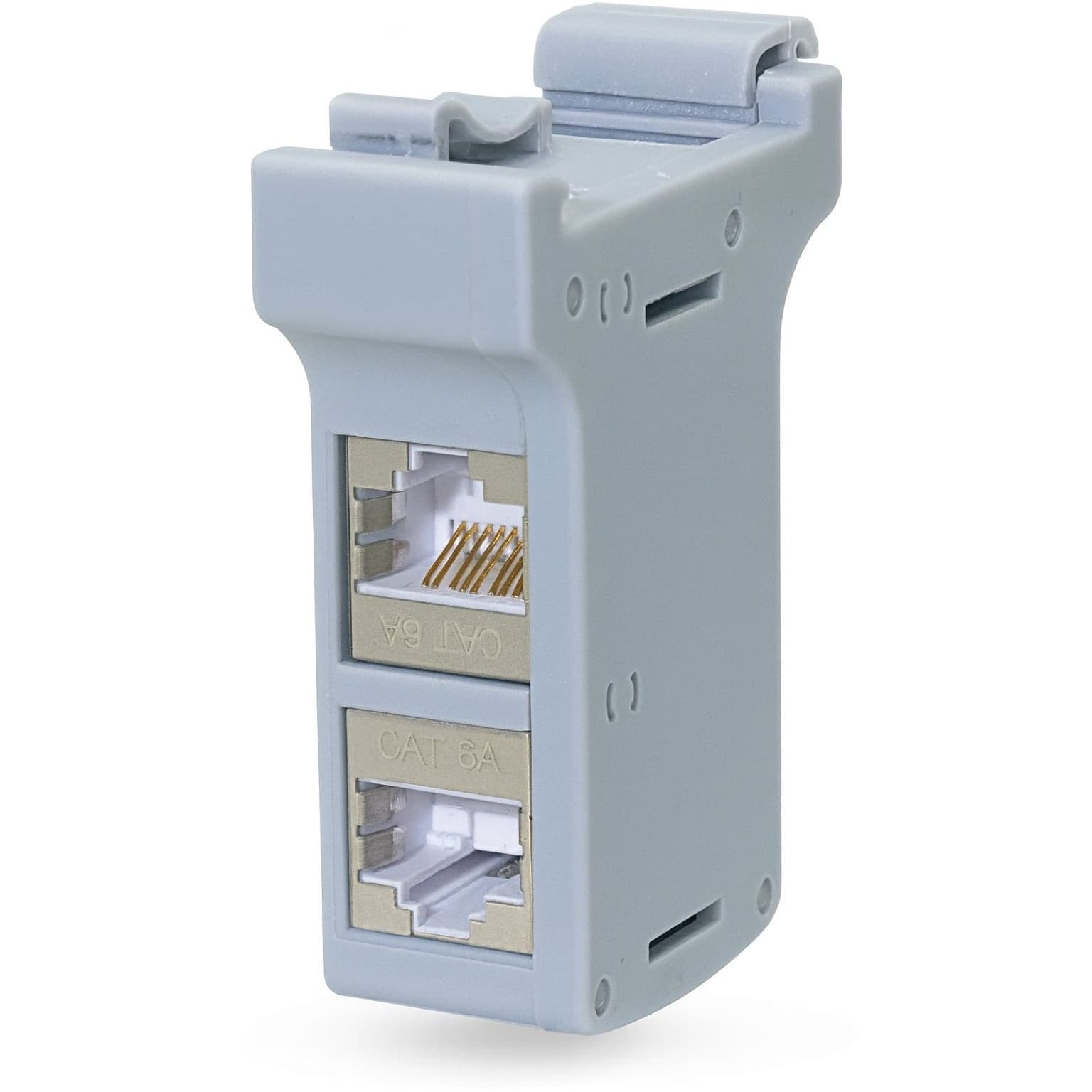 Adattatore per Guida DIN con 2 Accoppiatori Cat.6A RJ45 F/F, Schermato - 10