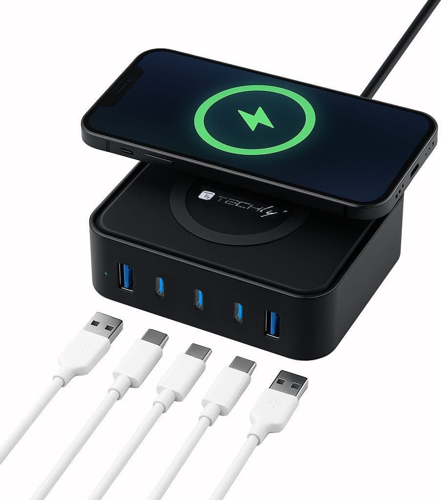 Stazione di Ricarica Wireless 65W 3xUSB-C&trade e 2xUSB-A