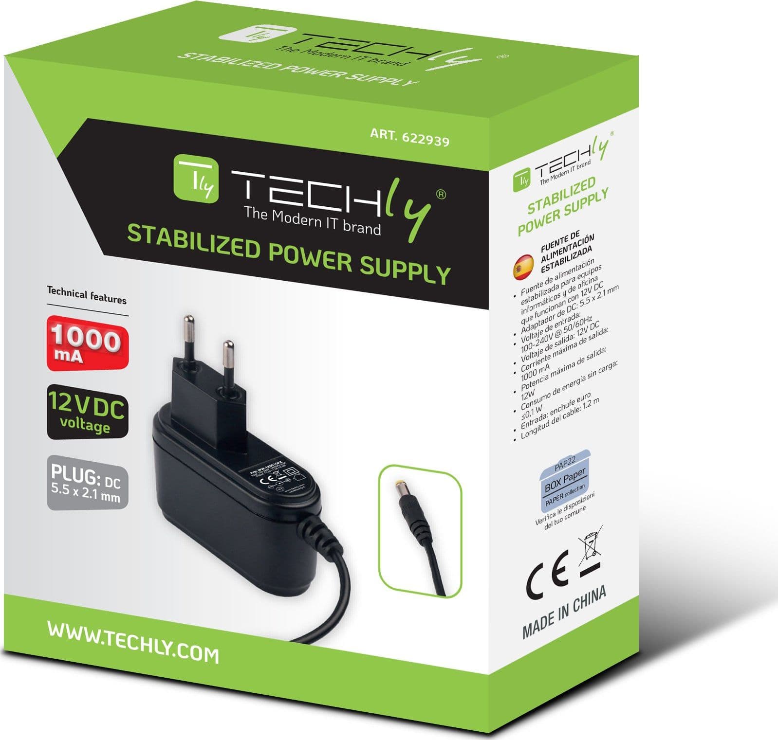 Alimentatore Universale Stabilizzato 12V 1000mA Plug 5.5 x 2.1 mm Nero - 2