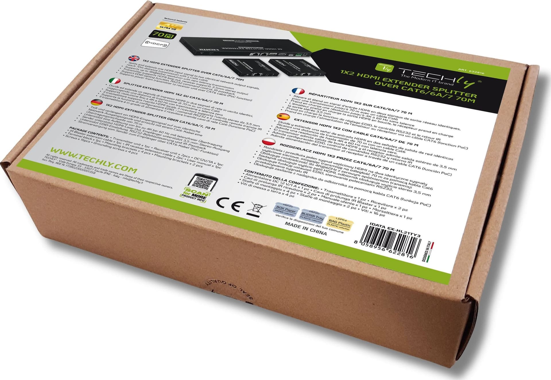 Splitter Extender HDMI 1x2 con IR su CAT6/6a/7 70 M - 2