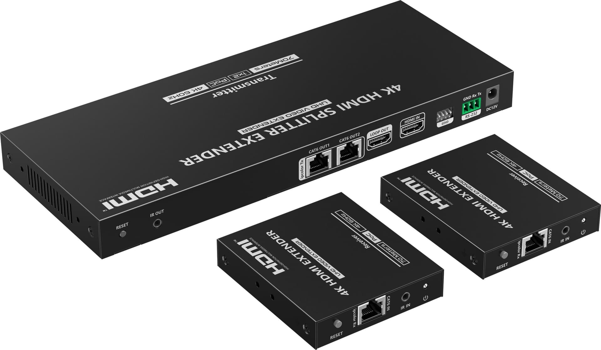 Splitter Extender HDMI 1x2 con IR su CAT6/6a/7 70 M - 12