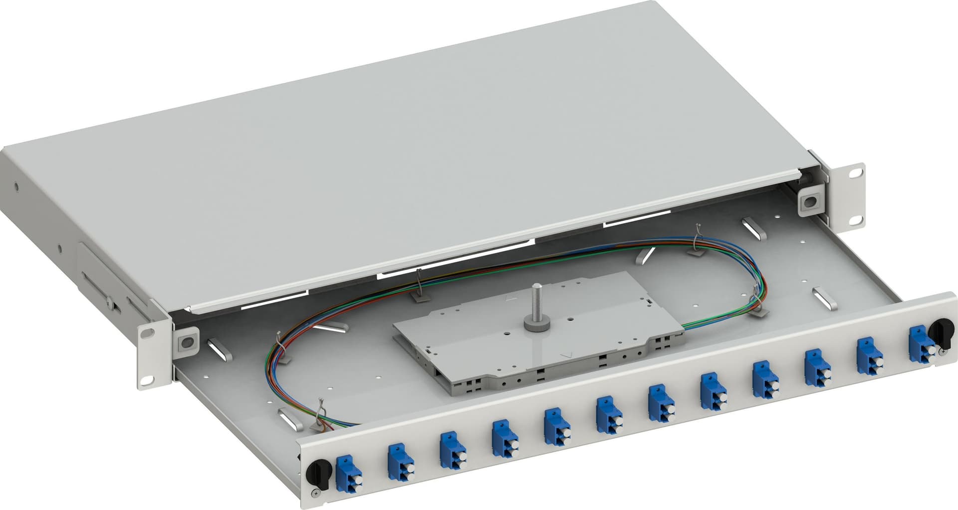 Cassetto Ottico 19'' Scorrevole con 12 Bussole e 24 Pigtails LC Duplex Monomodale OS2 Grigio - 3