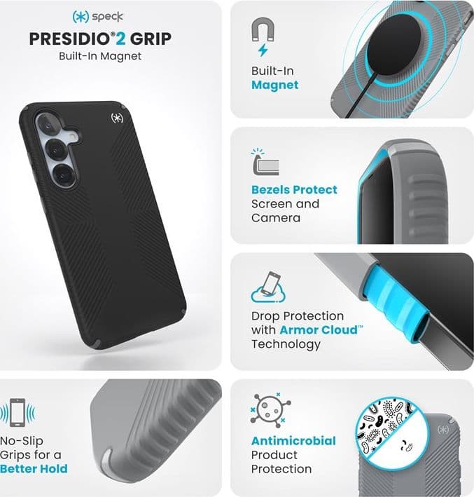 Speck Presidio2 Grip Magnet - Case for Samsung Galaxy S25+ / 24+ MagSafe (Black/Slate Grey/White) - 7