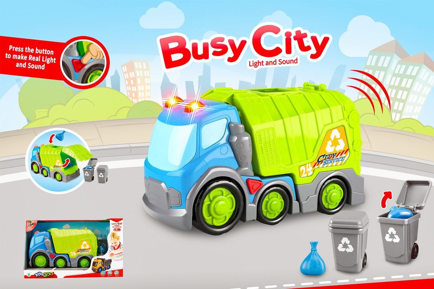 KiddyGO Camion dei Rifiuti Luci Suoni