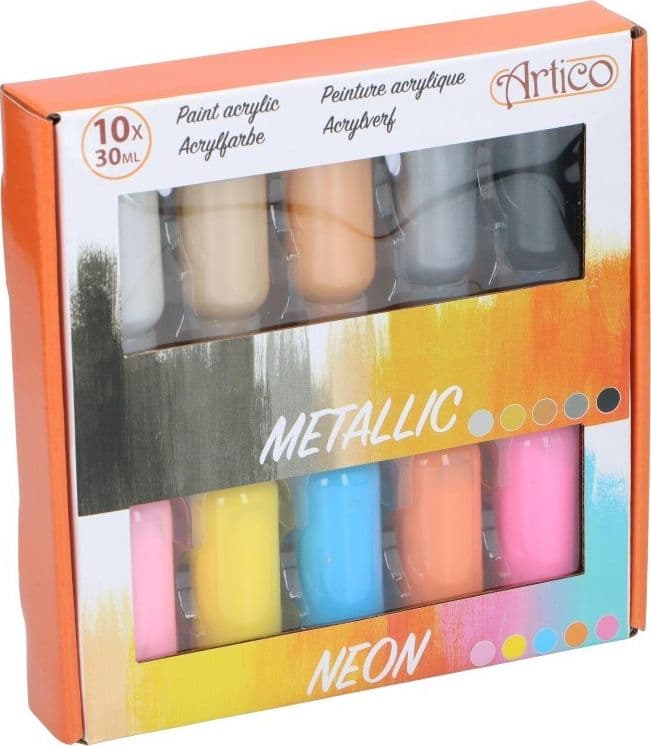 Artico - Set of neon / metallic acrylic paints in tubes 30 ml - 3