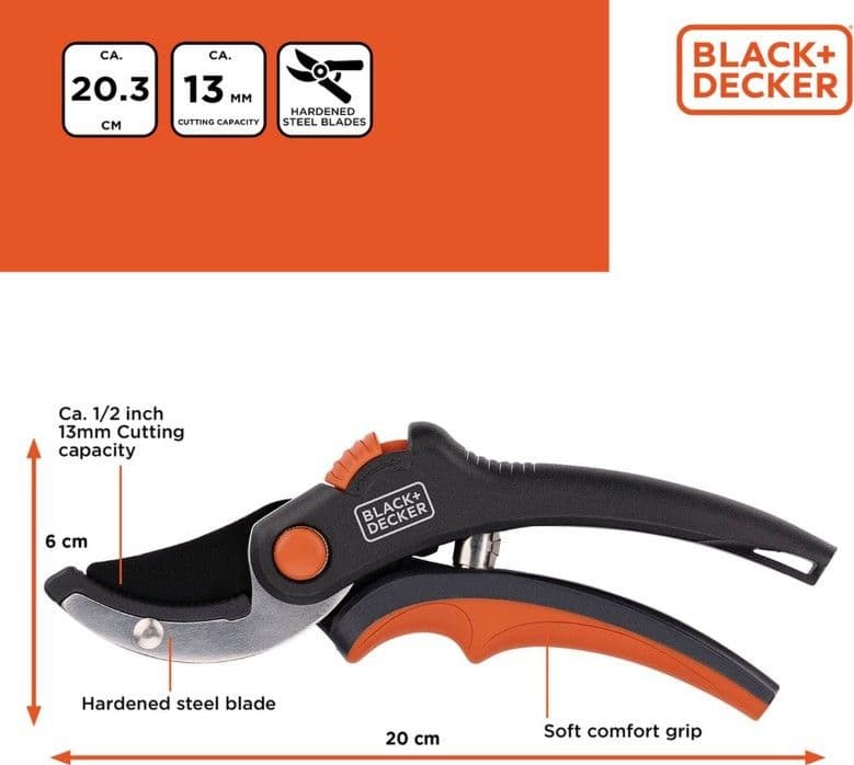 Black&Decker - Garden Shears for Flowers / Hedges with Hardened Steel Blade - 4