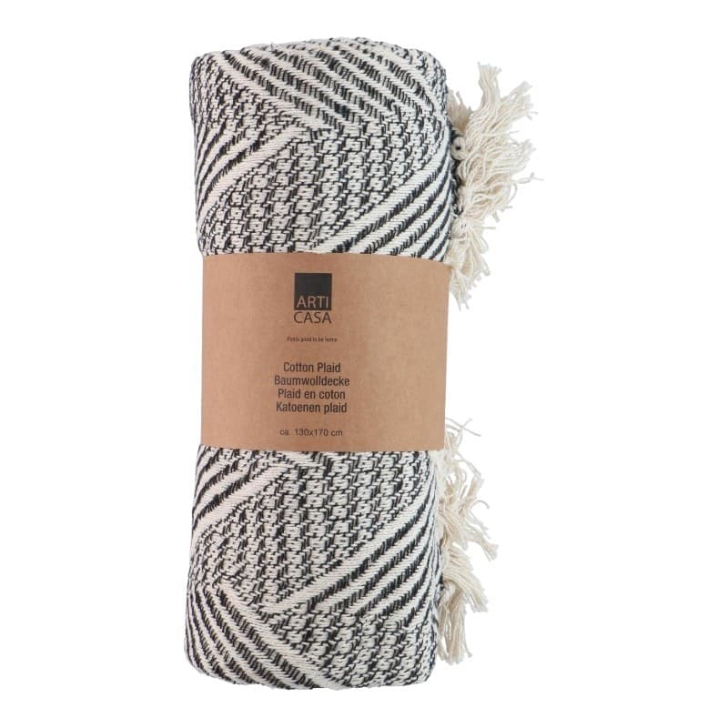 Arti Casa - Coperta in cotone a spina di pesce 130x170 cm (Nero / Bianco) - 3