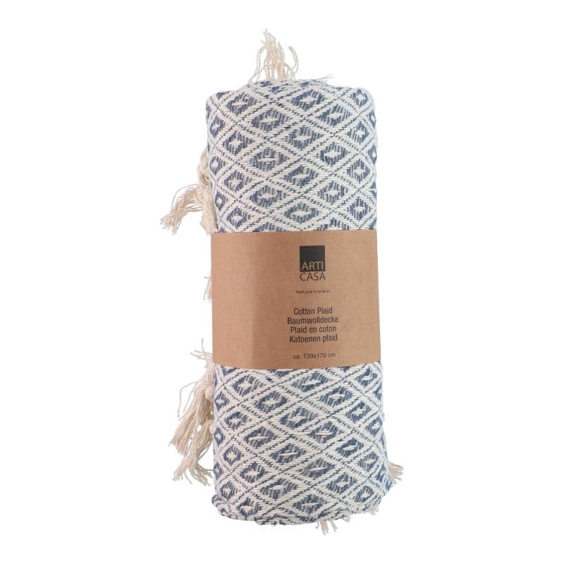 Arti Casa - Coperta in cotone con motivo a rombi 130x170 cm (blu/bianco) - 3