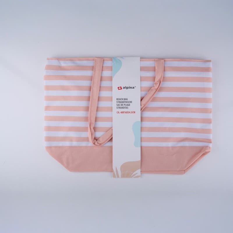 Alpina - Striped Beach Bag 49.3x16x34 cm (Apricot / White) - 2