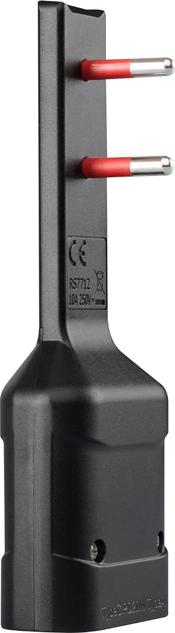 Spina Italiana Ultrapiatta USB tipo A e USB-C&trade 2P+T250V 10A 20W, Nero - 2