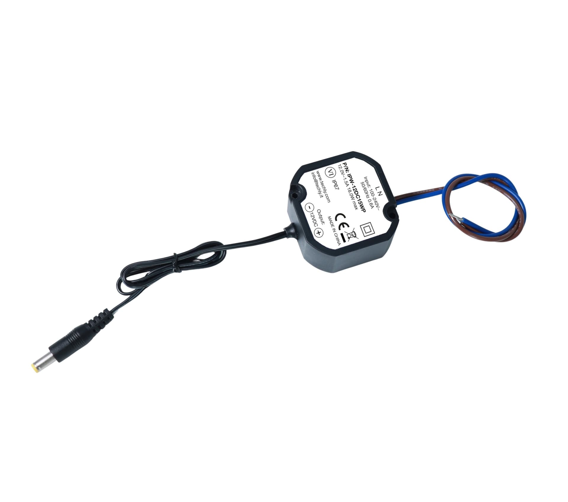 Alimentatore Impermeabile IP67 12 V / 1,5 A, 18 W Plug 5.5 x 2.1 mm Nero - 3