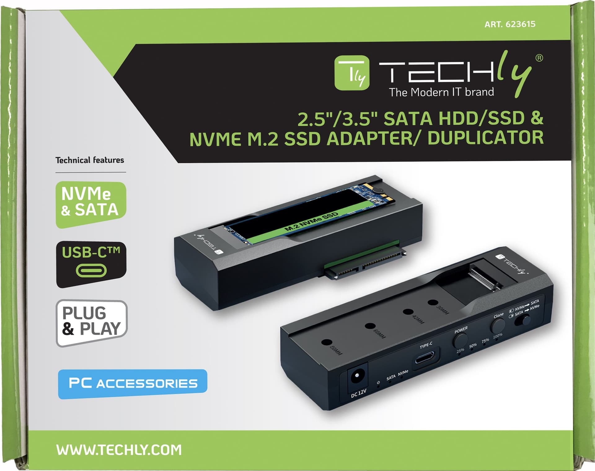 Adattatore/Duplicatore per HDD/SSD SATA da 2,5”/3,5” e SSD NVME M.2 - 8