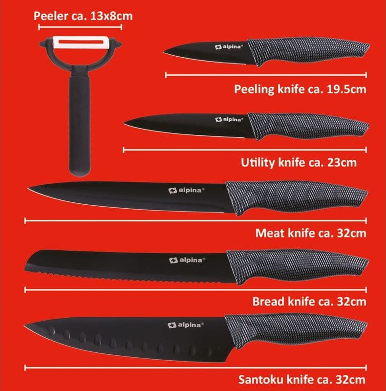 Alpina - Stainless steel INOX knife set 6 pcs. (Black) - 13