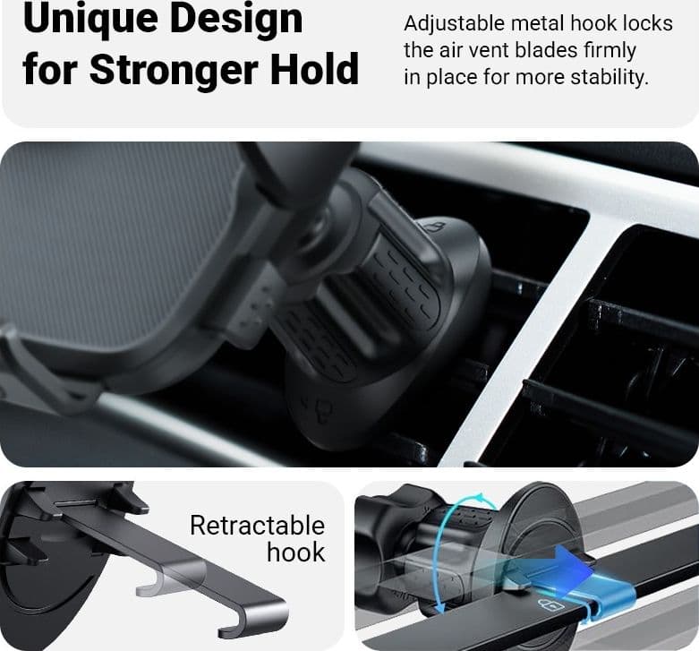 Crong Carclip Air Vent - Supporto universale per bocchette dell'aria per auto (nero) - 12